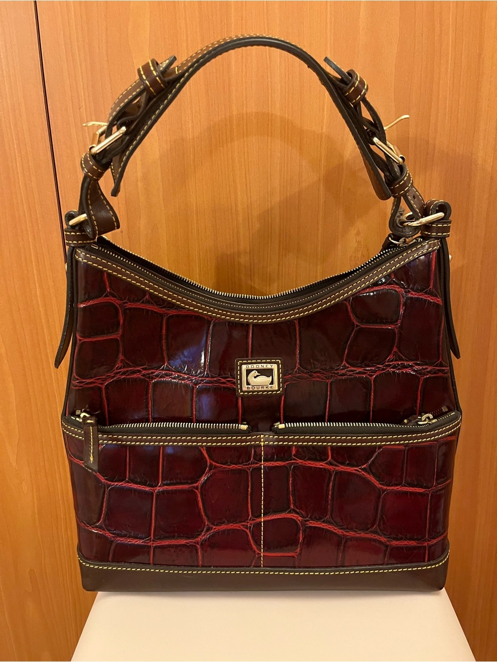 Dooney & Bourke Red Croc Embossed Leather Shoulder Bag